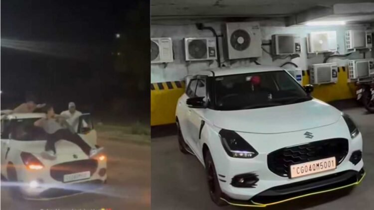 नवा रायपुर में तेज रफ्तार कार पर जानलेवा स्टंट, VIDEO वायरल